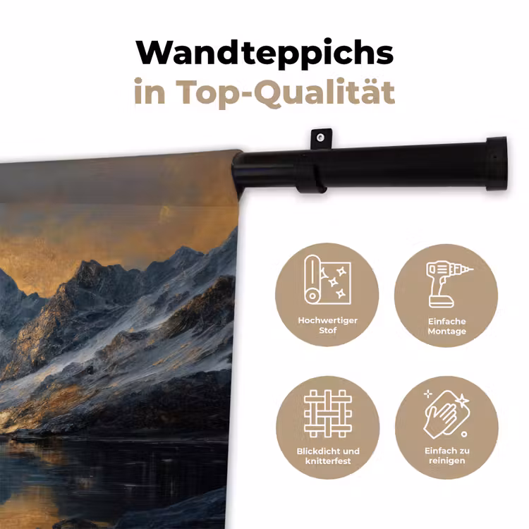 Berglandschap met Gouden Zonsondergang Wandkleed katoen klein -tsfeer2_DE