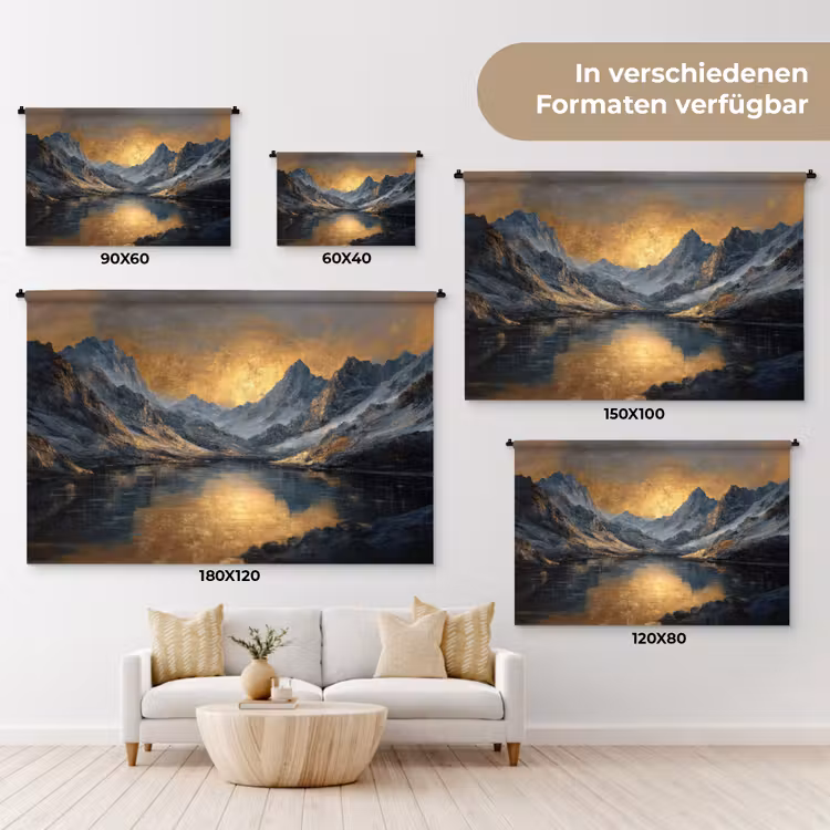 Berglandschap met Gouden Zonsondergang Wandkleed katoen klein -tsfeer8_DE