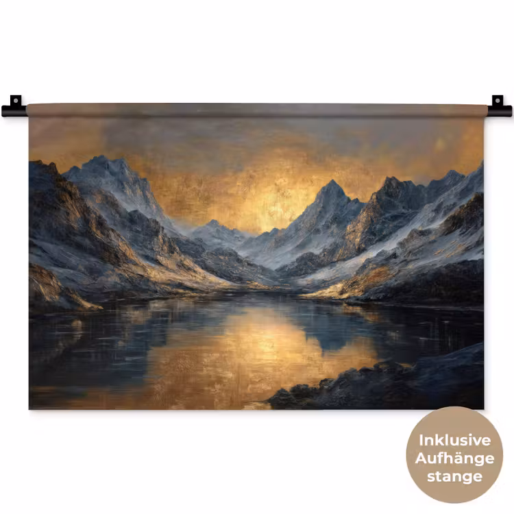 Berglandschap met Gouden Zonsondergang Wandkleed katoen klein -t3d_DE