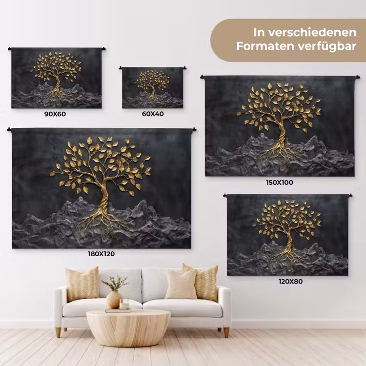 Bladeren - Goud - Boom - Rots Wandkleed katoen klein -tsfeer8_DE