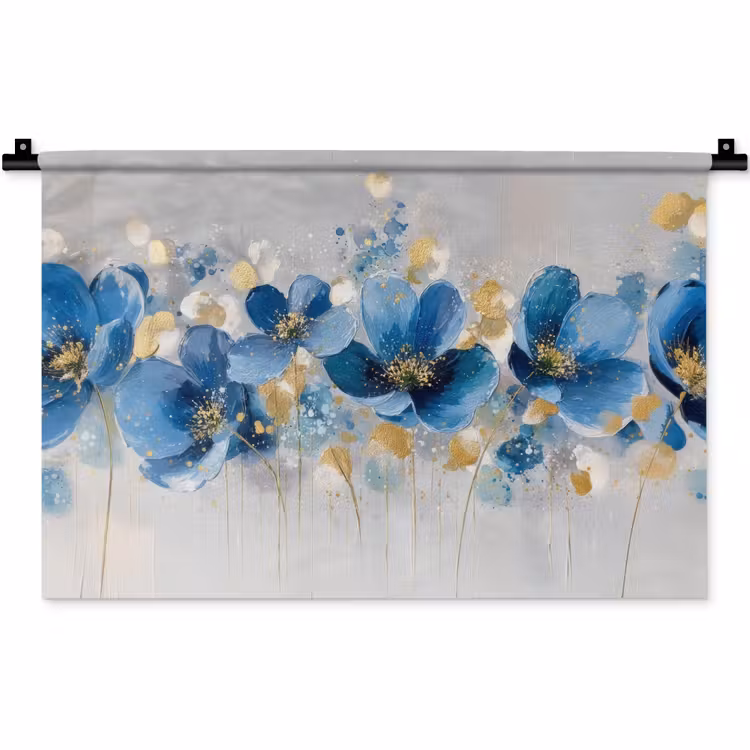 Bloemen - Blauw - Abstract Wandkleed katoen klein -zz3d