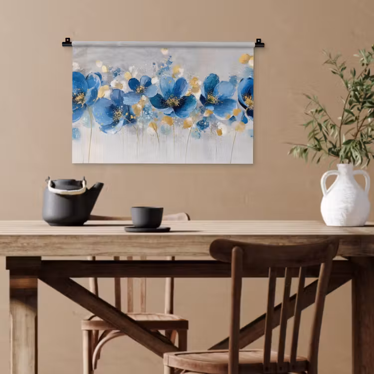 Bloemen - Blauw - Abstract Wandkleed katoen klein -sfeer6