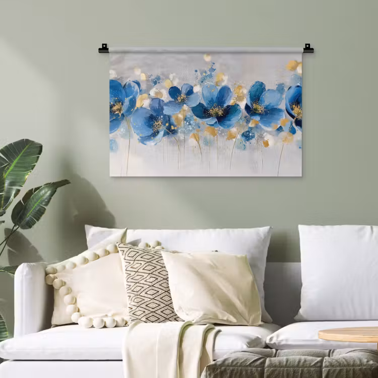 Bloemen - Blauw - Abstract Wandkleed katoen klein -sfeer7