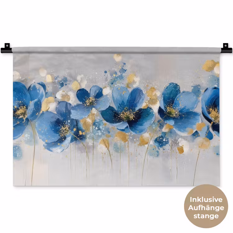 Bloemen - Blauw - Abstract Wandkleed katoen klein -t3d_DE
