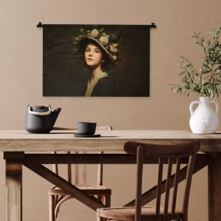 Bloemenhoed - Portret - Vrouw Wandkleed katoen klein -sfeer6