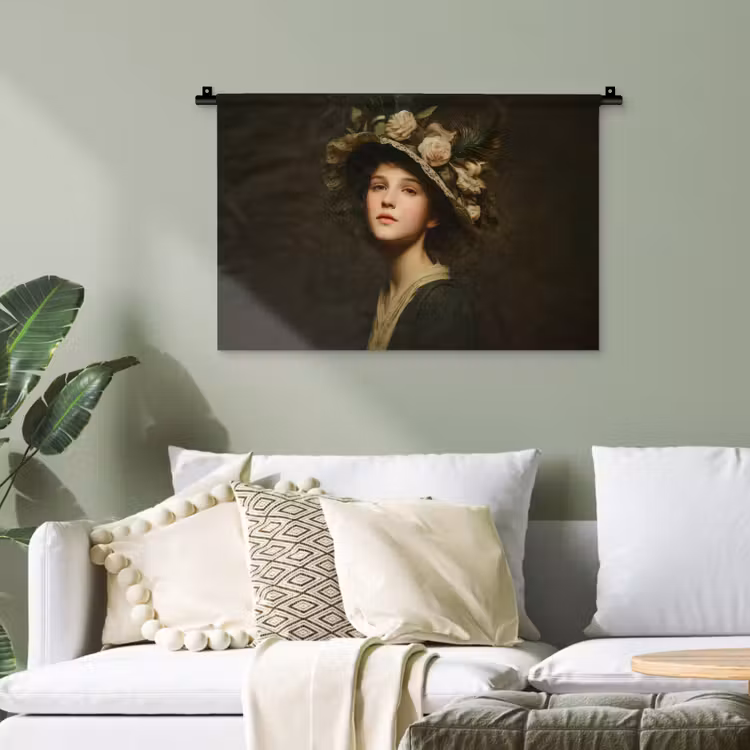 Bloemenhoed - Portret - Vrouw Wandkleed katoen klein -sfeer7