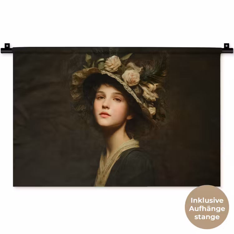 Bloemenhoed - Portret - Vrouw Wandkleed katoen klein -t3d_DE