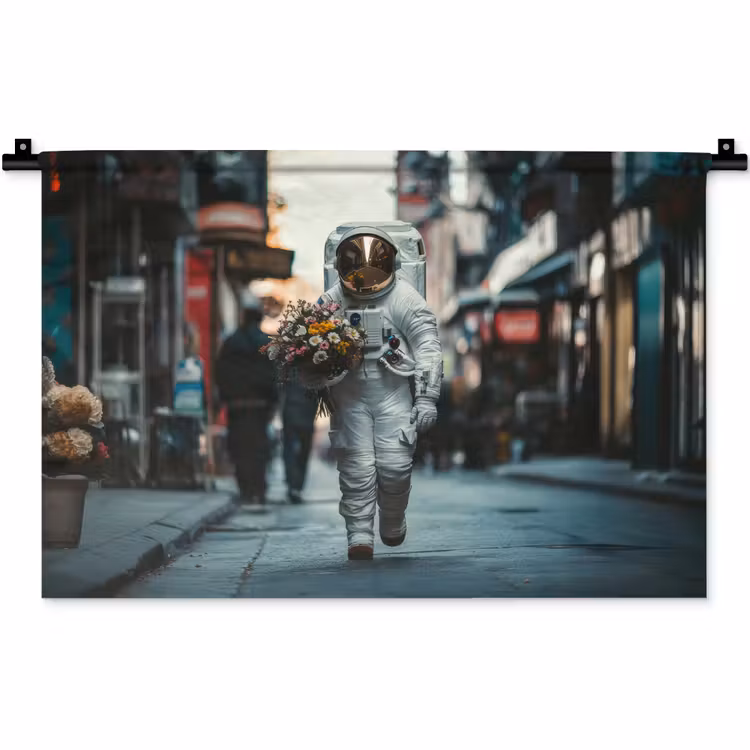 Boeket - Bloemen - Kleurrijk - Astronaut Wandkleed katoen klein -zz3d