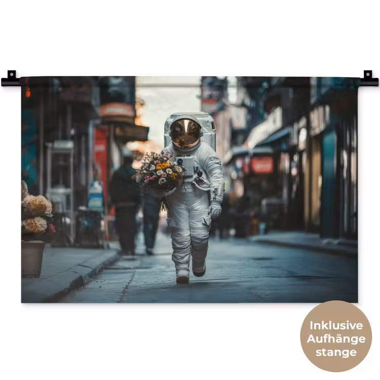 Boeket - Bloemen - Kleurrijk - Astronaut Wandkleed katoen klein -t3d_DE