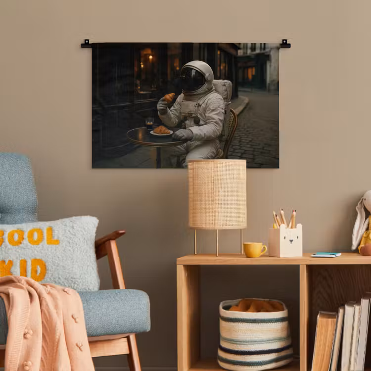 Café - Croissant - Koffie - Astronaut Wandkleed katoen klein -wsfeer4_kind