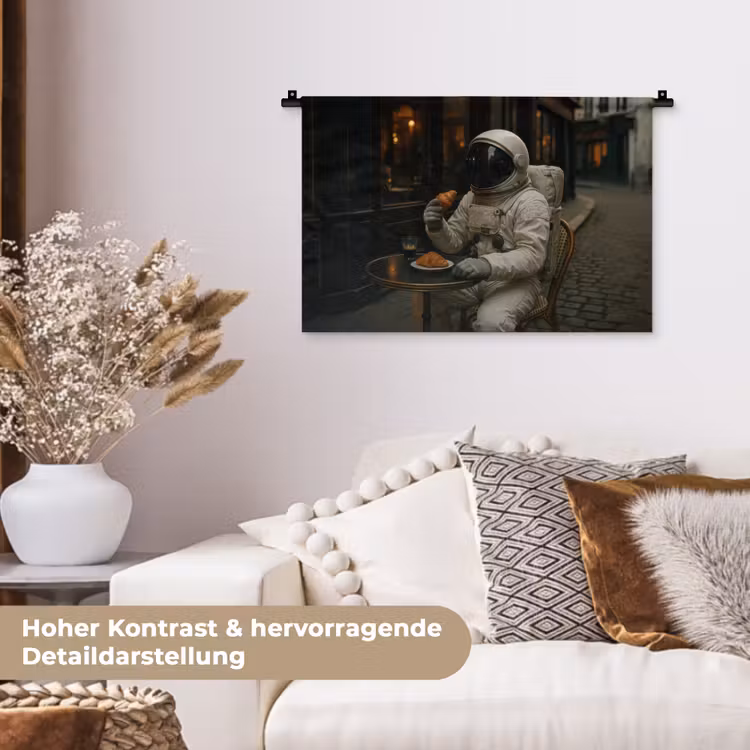 Café - Croissant - Koffie - Astronaut Wandkleed katoen klein -tsfeer1_DE