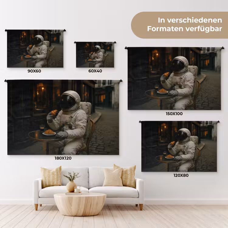 Café - Croissant - Koffie - Astronaut Wandkleed katoen klein -tsfeer8_DE