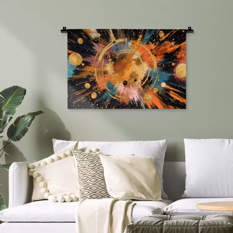 Explosie - Verfstructuur - Goud - Abstract Wandkleed katoen klein -sfeer7