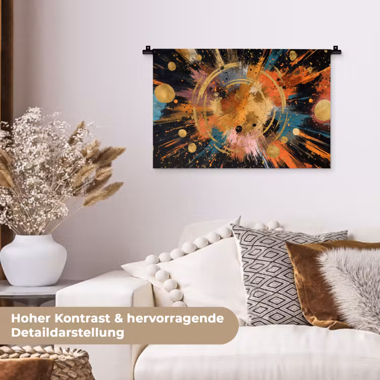 Explosie - Verfstructuur - Goud - Abstract Wandkleed katoen klein -tsfeer1_DE