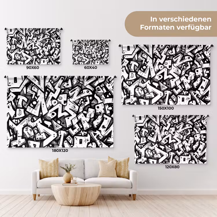 Vormen - Letters - Graffiti - Zwart Wandkleed katoen klein -tsfeer8_DE