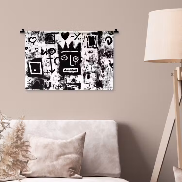 Vormen - Gezocht - Zwart - Abstract Wandkleed katoen klein -sfeer4