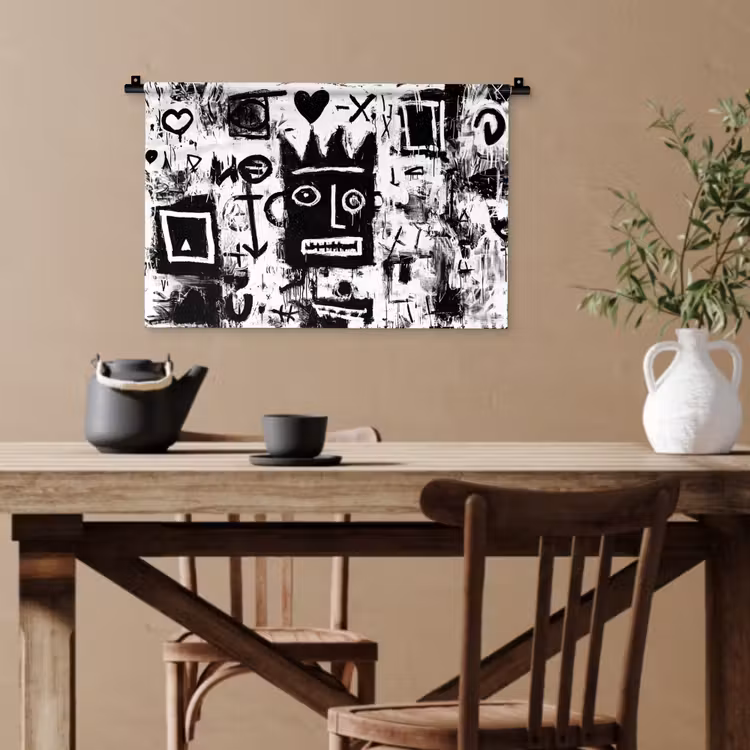 Vormen - Gezocht - Zwart - Abstract Wandkleed katoen klein -sfeer6