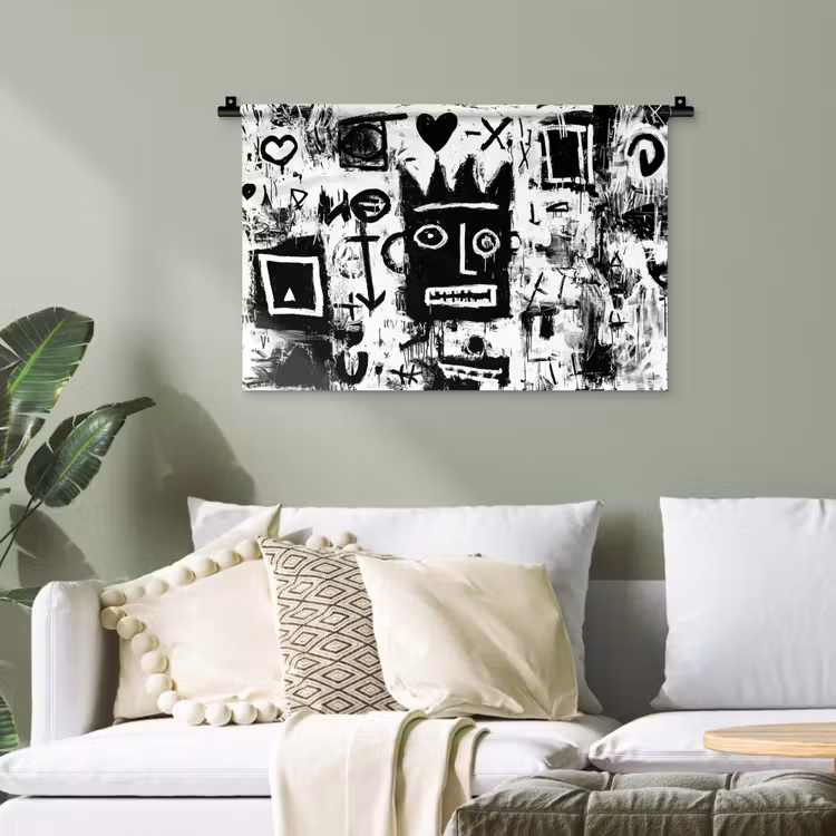 Vormen - Gezocht - Zwart - Abstract Wandkleed katoen klein -sfeer7