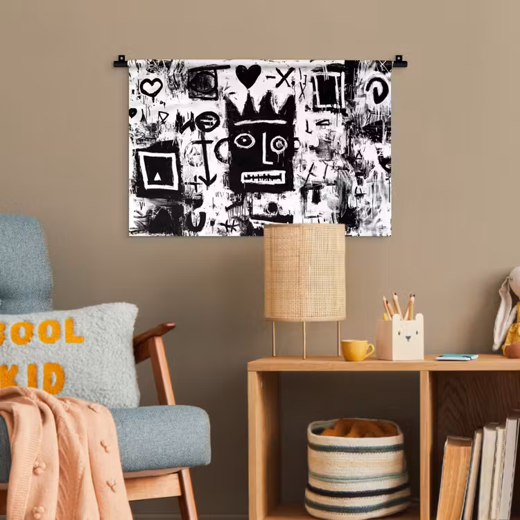 Vormen - Gezocht - Zwart - Abstract Wandkleed katoen klein -wsfeer4_kind