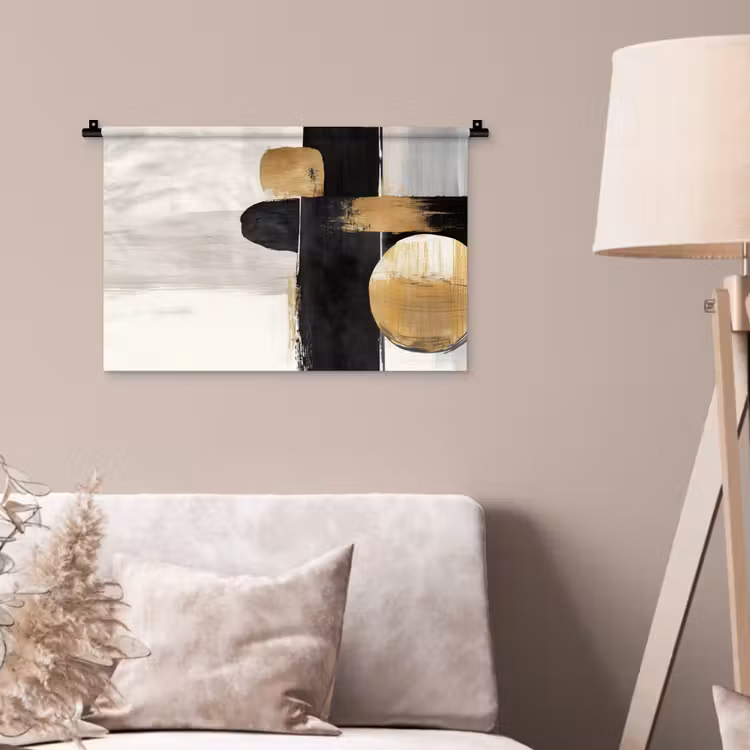Vormen - Penseelstreken - Abstract - Goud Wandkleed katoen klein -sfeer4