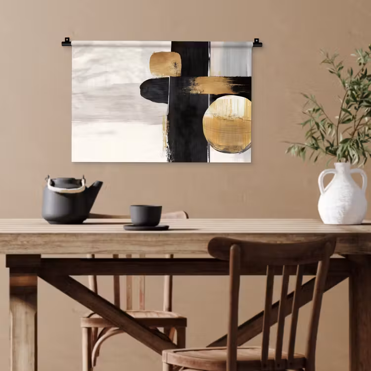 Vormen - Penseelstreken - Abstract - Goud Wandkleed katoen klein -sfeer6