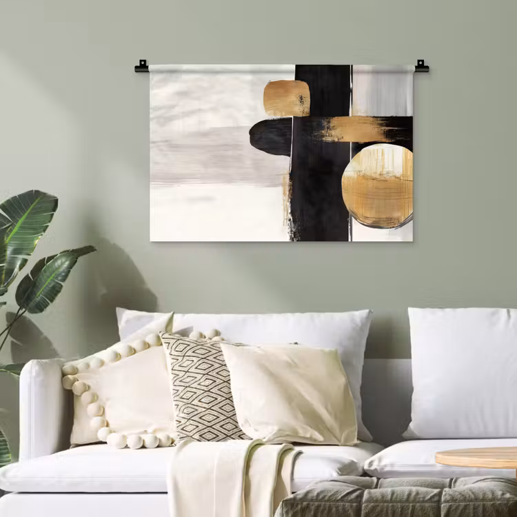Vormen - Penseelstreken - Abstract - Goud Wandkleed katoen klein -sfeer7