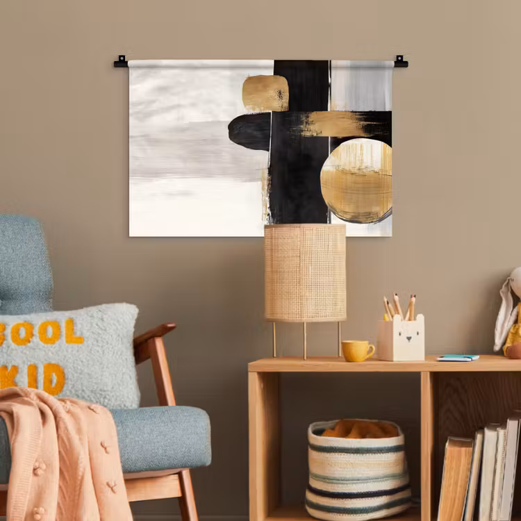 Vormen - Penseelstreken - Abstract - Goud Wandkleed katoen klein -wsfeer4_kind