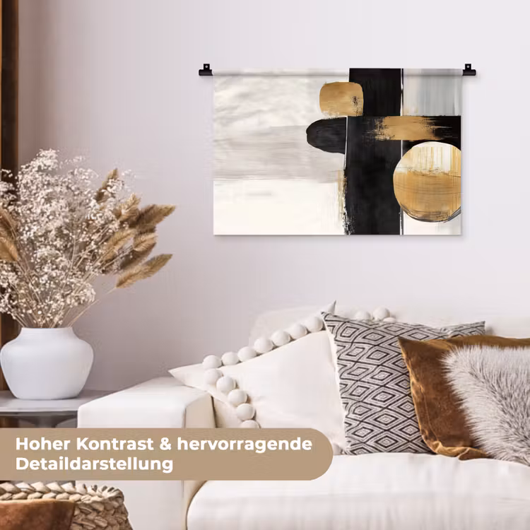 Vormen - Penseelstreken - Abstract - Goud Wandkleed katoen klein -tsfeer1_DE
