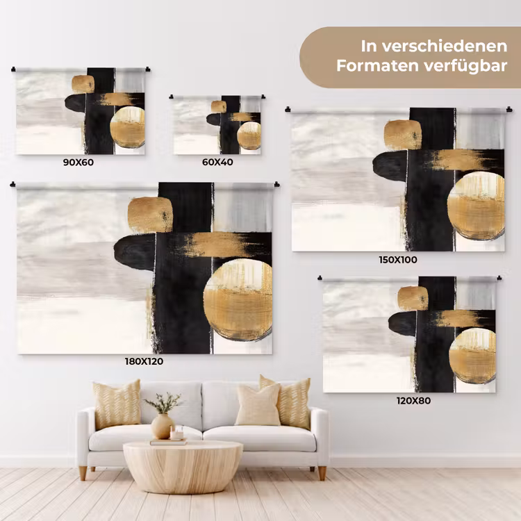 Vormen - Penseelstreken - Abstract - Goud Wandkleed katoen klein -tsfeer8_DE