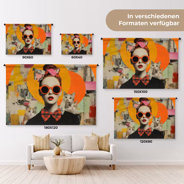 Vrouw - Bril - Strik - Retro Wandkleed katoen klein -tsfeer8_DE