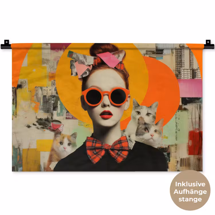 Vrouw - Bril - Strik - Retro Wandkleed katoen klein -t3d_DE