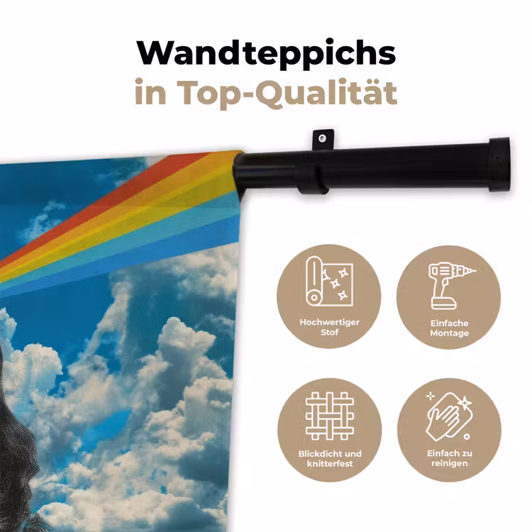 Vrouw - Bril - Regenboog - Wolken Wandkleed katoen klein -tsfeer2_DE