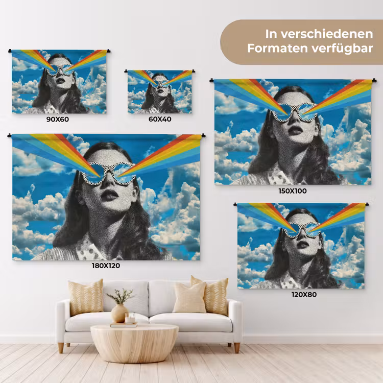 Vrouw - Bril - Regenboog - Wolken Wandkleed katoen klein -tsfeer8_DE