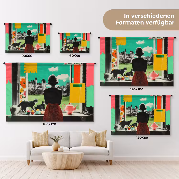 Vrouw - Keuken - Katten - Doorkijk Wandkleed katoen klein -tsfeer8_DE