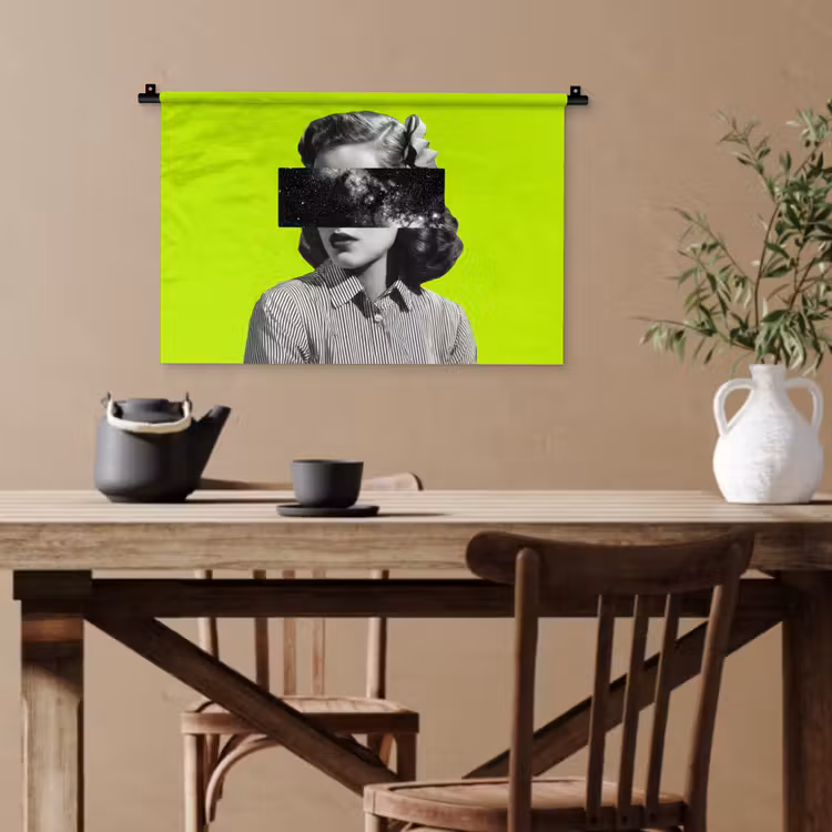Vrouw - Sterrenhemel - Groen Wandkleed katoen klein -sfeer6