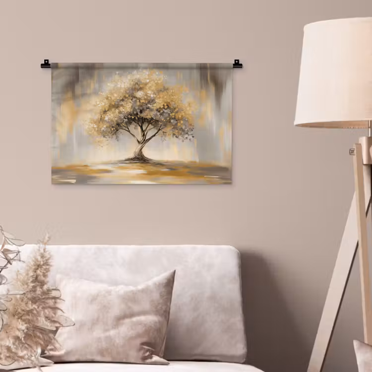 Schilderij - Boom - Abstract - Bladeren Wandkleed katoen klein -sfeer4