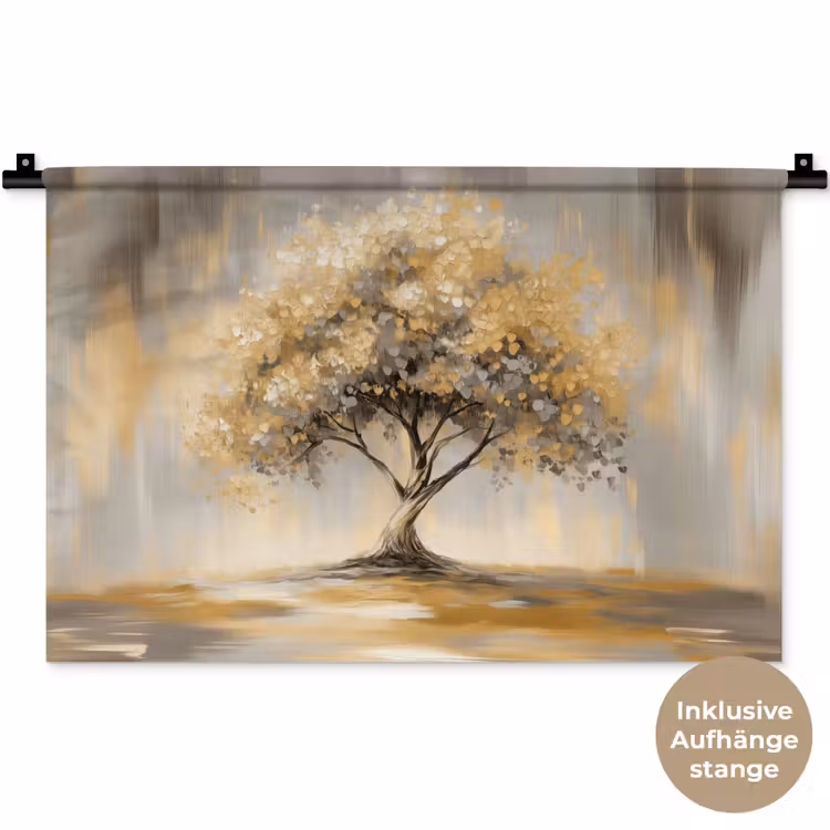 Schilderij - Boom - Abstract - Bladeren Wandkleed katoen klein -t3d_DE