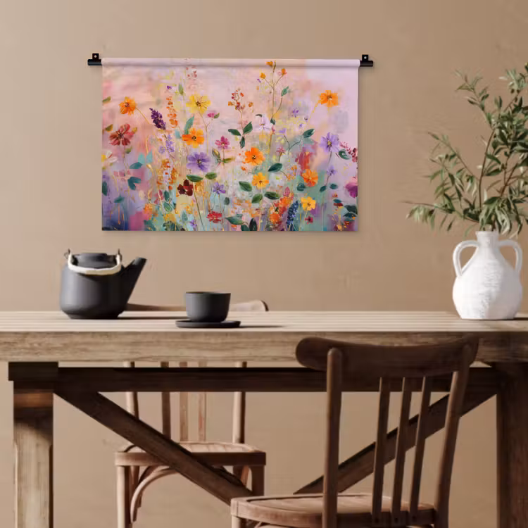 Schilderij - Bloemen - Abstract - Kleurrijk Wandkleed katoen klein -sfeer6
