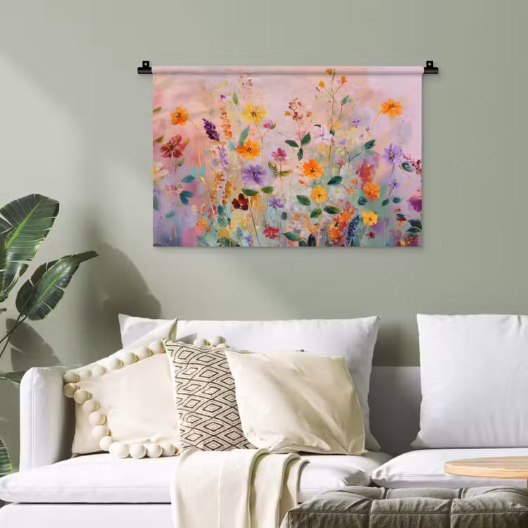 Schilderij - Bloemen - Abstract - Kleurrijk Wandkleed katoen klein -sfeer7