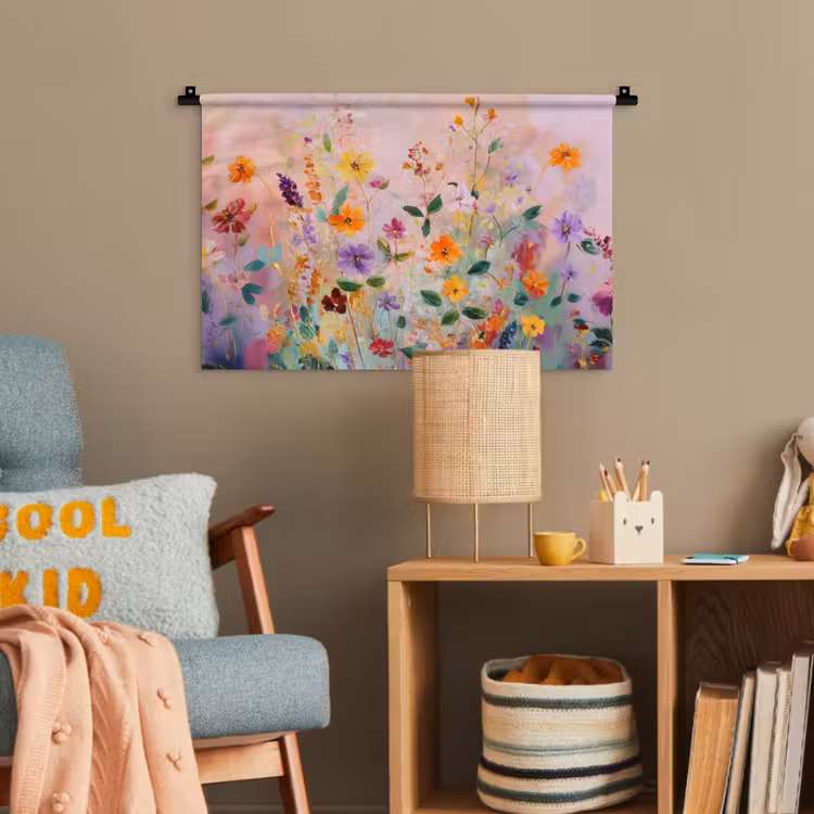 Schilderij - Bloemen - Abstract - Kleurrijk Wandkleed katoen klein -wsfeer4_kind