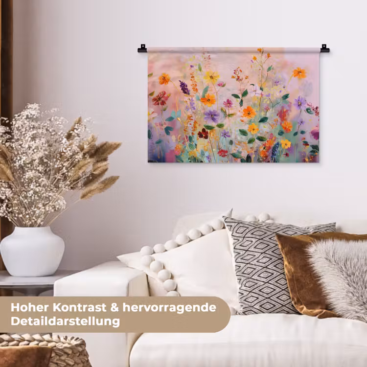 Schilderij - Bloemen - Abstract - Kleurrijk Wandkleed katoen klein -tsfeer1_DE