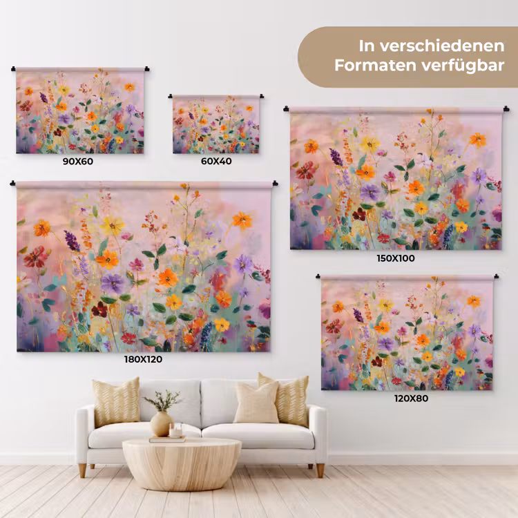 Schilderij - Bloemen - Abstract - Kleurrijk Wandkleed katoen klein -tsfeer8_DE