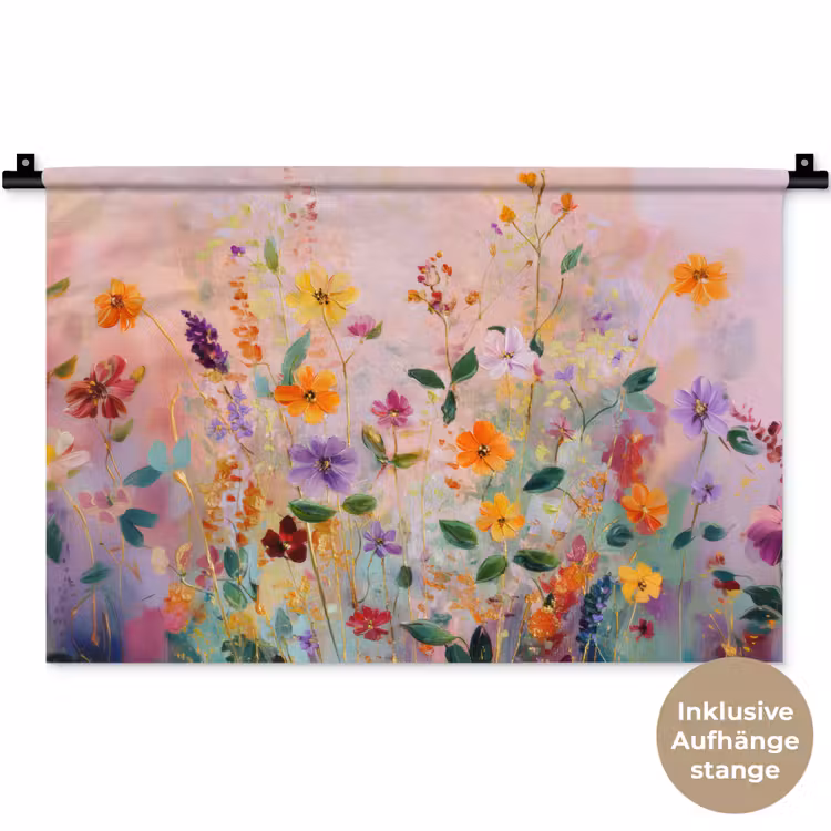 Schilderij - Bloemen - Abstract - Kleurrijk Wandkleed katoen klein -t3d_DE