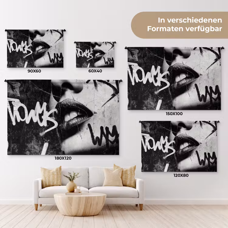Gezicht - Mond - Graffiti - Zwart Wandkleed katoen klein -tsfeer8_DE