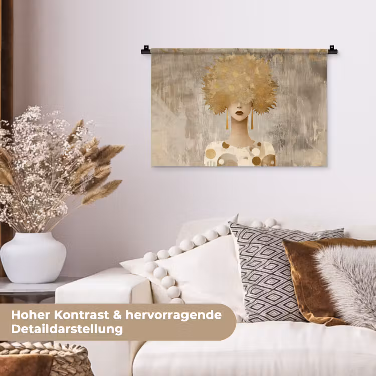 Goud - Portret - Vrouw Wandkleed katoen klein -tsfeer1_DE