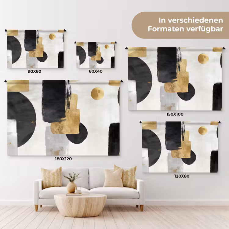 Goud - Rechthoeken - Cirkels - Abstract Wandkleed katoen klein -tsfeer8_DE