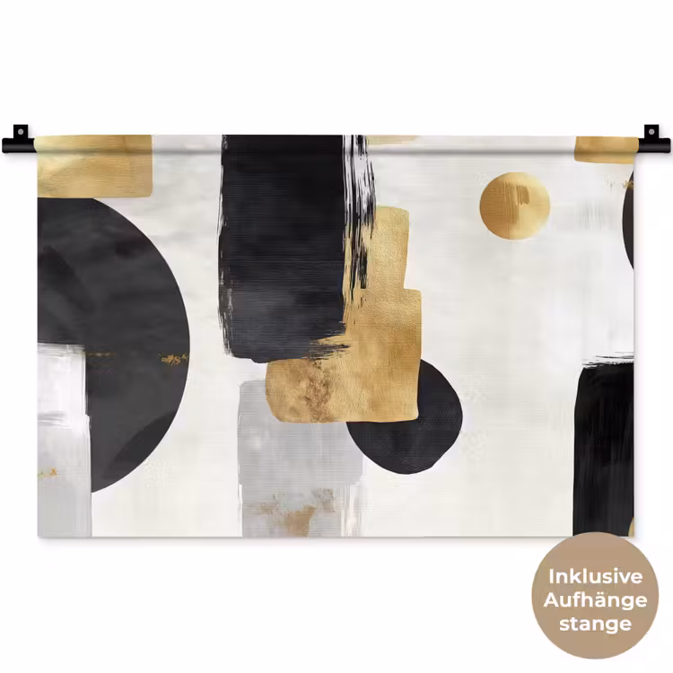 Goud - Rechthoeken - Cirkels - Abstract Wandkleed katoen klein -t3d_DE