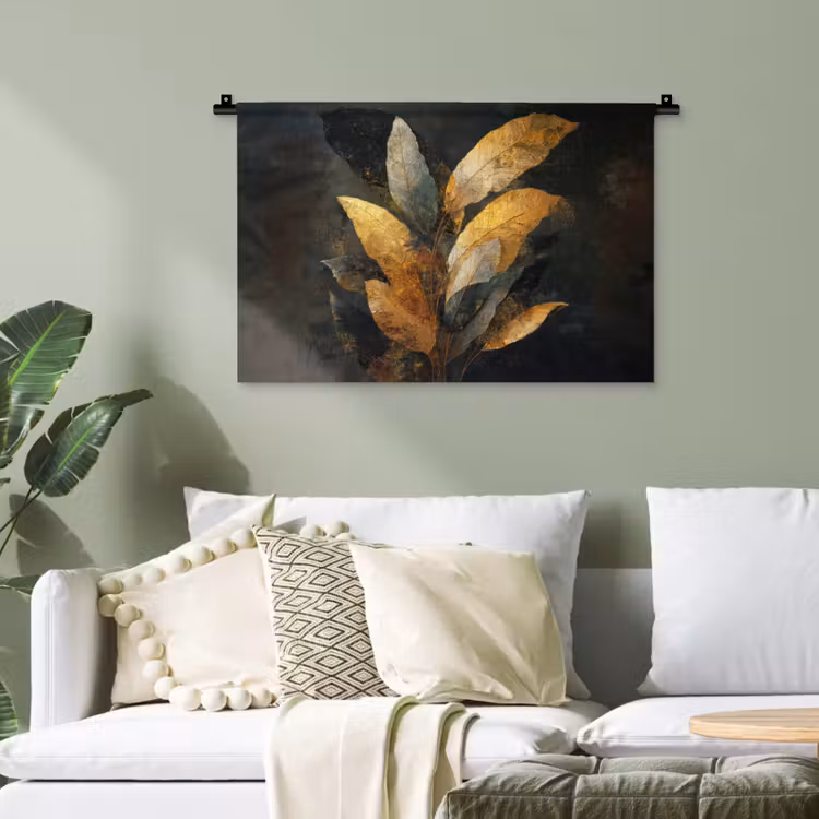 Gouden Bladcompositie – Botanische Luxe Wandkleed katoen klein -sfeer7