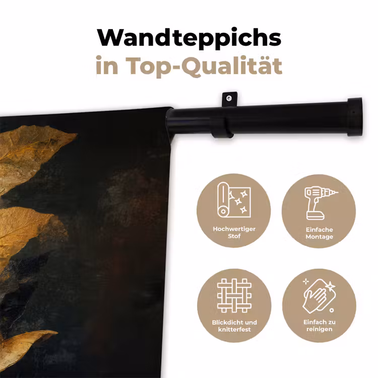 Gouden Bladcompositie – Botanische Luxe Wandkleed katoen klein -tsfeer2_DE