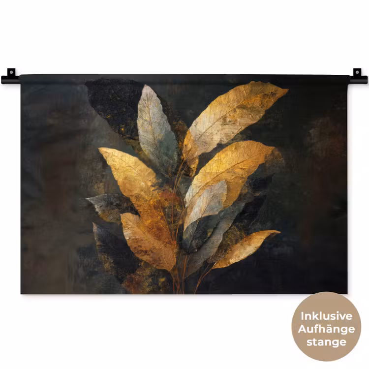 Gouden Bladcompositie – Botanische Luxe Wandkleed katoen klein -t3d_DE